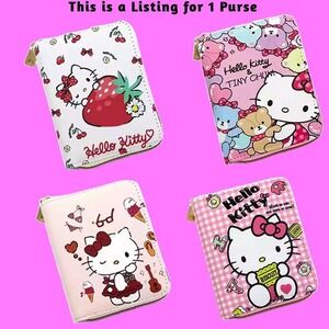 Kawaii Hello Kitty Small Purse – Cute PU Leather Folding Coin Wallet